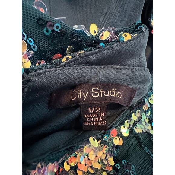 City Studio Size 1 Juniors Green Maxi Mermaid Sequin Prom Gown Dress Unique - Picture 4 of 15